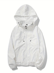 Solid Zip Up Men's Casual Jacket with Drawstring Hood