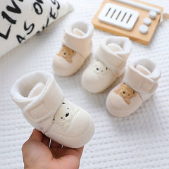 Cartoon Bear Baby Boys Winter Boots Soft Warm Fleece Indoor Walking