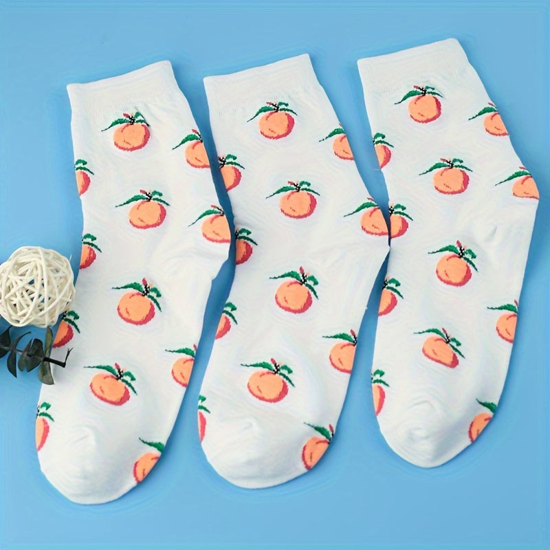 3 Pairs Peach Print Socks Comfy & Mid Tube Women's Stockings
