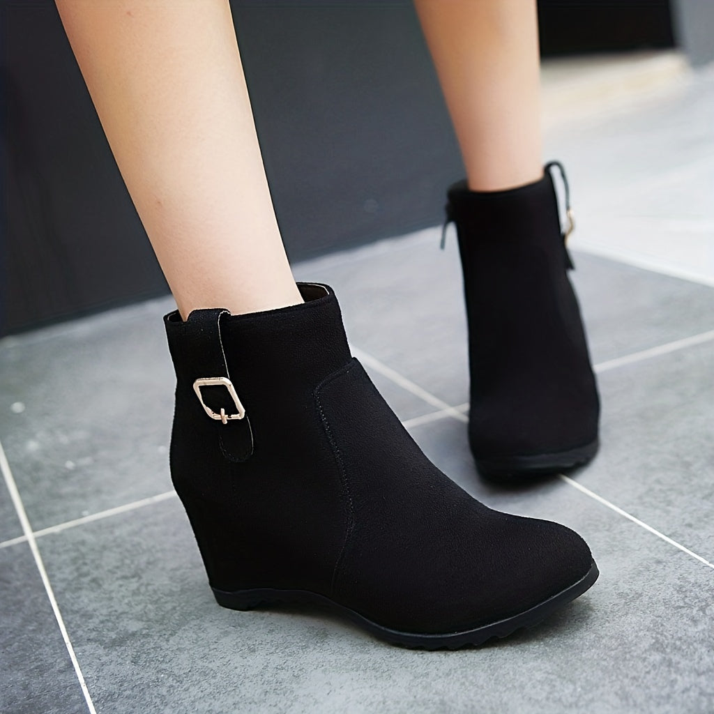 Women's Wedge Ankle Boots Height Increasing Side Zipper Shoes