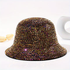 Golden Rhinestone Bucket Hat Y2K Fisherman Cap