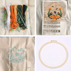 Flower Bee Embroidery Kit with Hoop DIY Cross Stitch Set