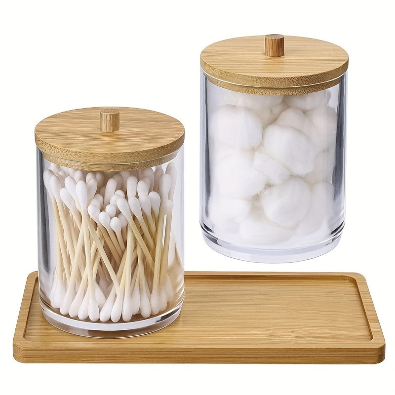 3pcs Clear Plastic Swab Holders with Lid for Vanity Dresser