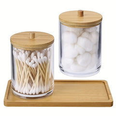 3pcs Clear Plastic Swab Holders with Lid for Vanity Dresser