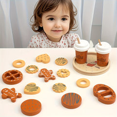 Kids Wooden Coffee Cookie Toy Set with Tray - Perfect Birthday Gift