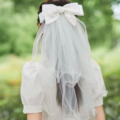 Tulle Bridal Veil Headpiece with Bow Wedding Hair Accessory