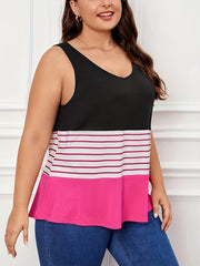 Colorblock Stripe Print V Neck Tank Top