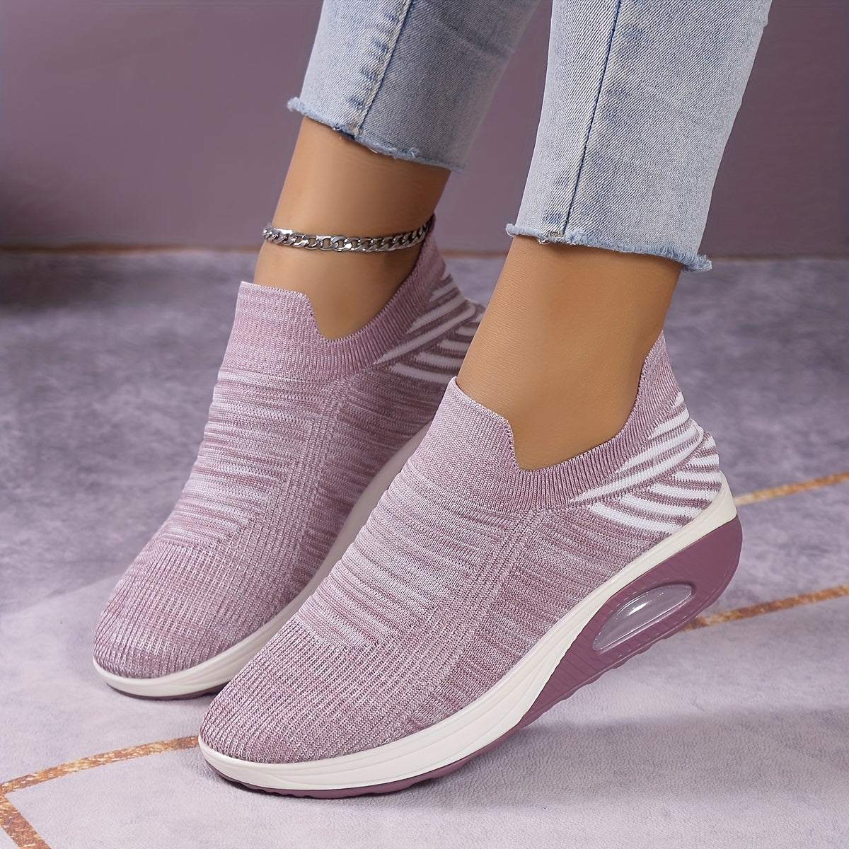Women's Colorblock Flying Woven Slip-On Sneakers with Thick Bottom