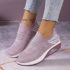 Women's Colorblock Flying Woven Slip-On Sneakers with Thick Bottom