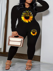 Sunflower & Art Letter Print Top & Leggings Set