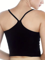 3pcs Solid Ribbed Cami Tops Cross Back Women's Lingerie