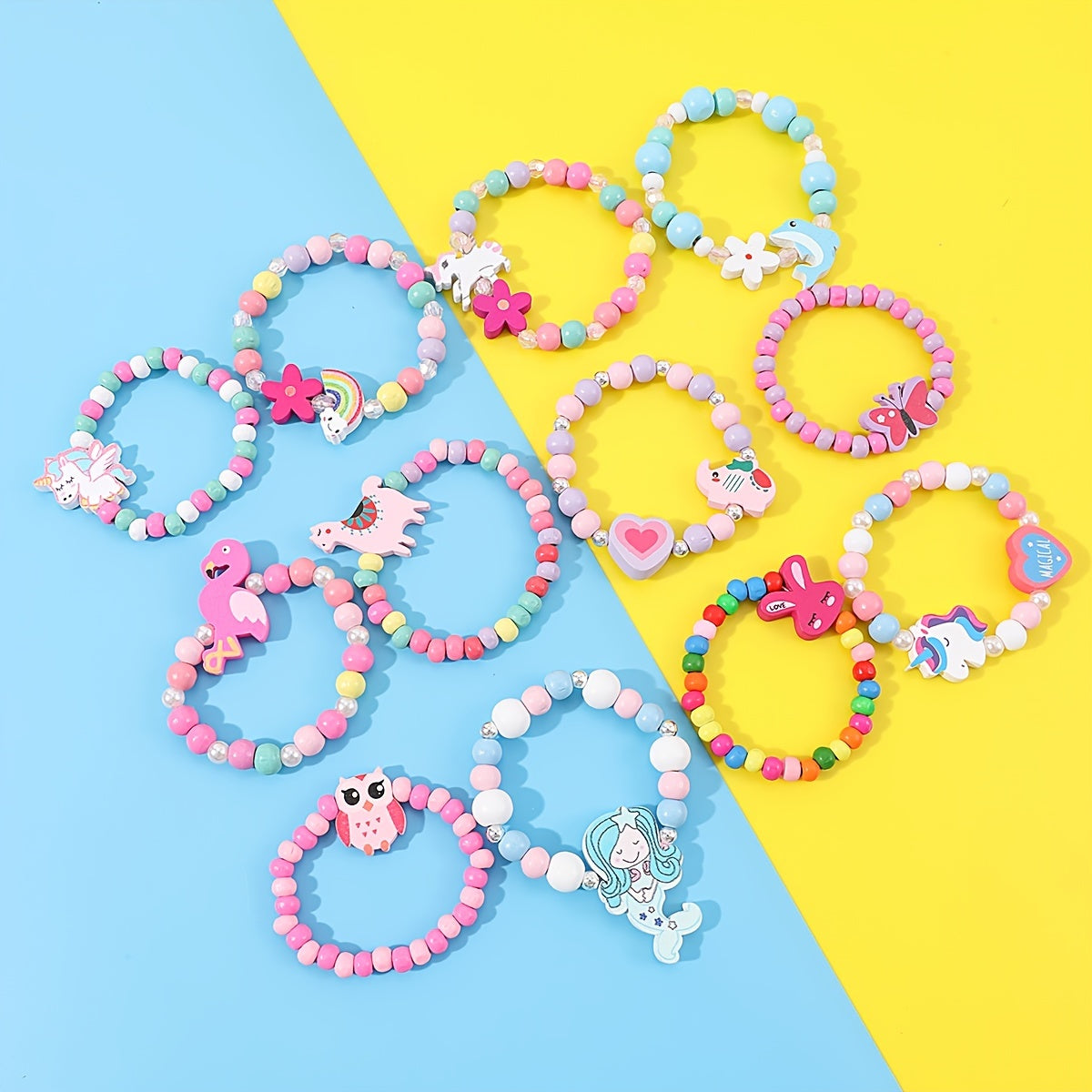 12pcs Makersland Bracelets For Teen Kids Colorful Wood Bead Bracelets