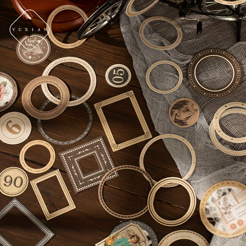 Retro DIY Circular Border Label 30 Sheets Pack