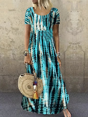 Tie Dye Striped Dress Short Sleeve Ankle Dress