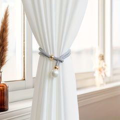 Adjustable Curtain Tiebacks with Faux Pearls - Home Office Window Decor