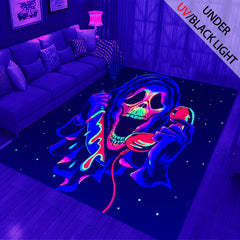 UV Light Flannel Luminous Rug Skull Pattern Non Slip Mat Bedroom Living Room