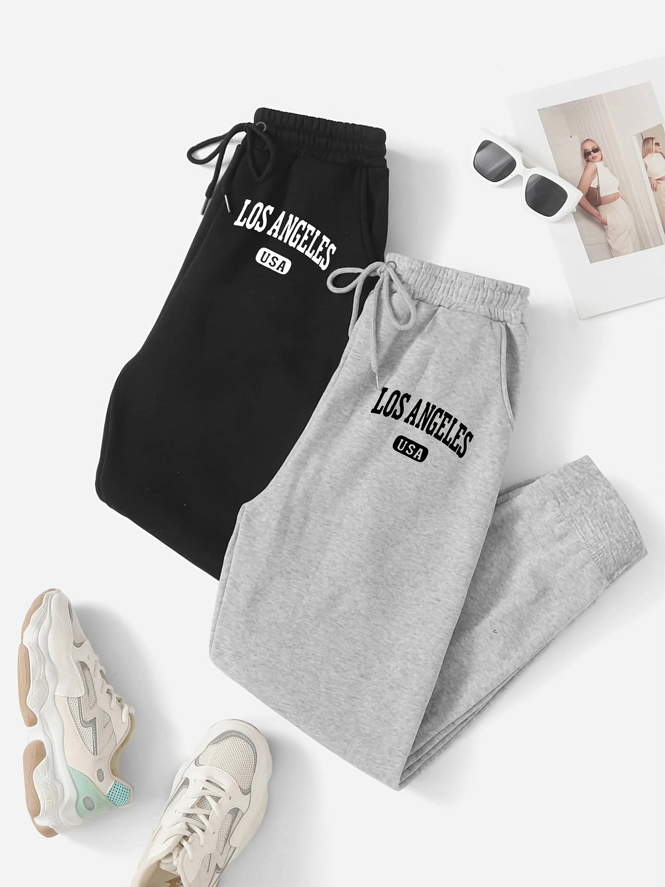 Two Piece LA Letter Print Sweatpants Casual Set Women's Clothing