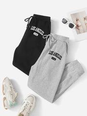 Two Piece LA Letter Print Sweatpants Casual Set Women's Clothing