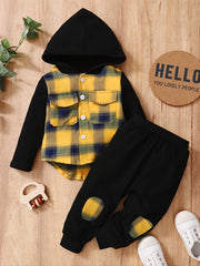Baby Boys Hooded Top & Pants Plaid Set Baby Kids Clothes