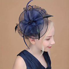 Mesh Bowler Hat with Feather Bow for Girls Party