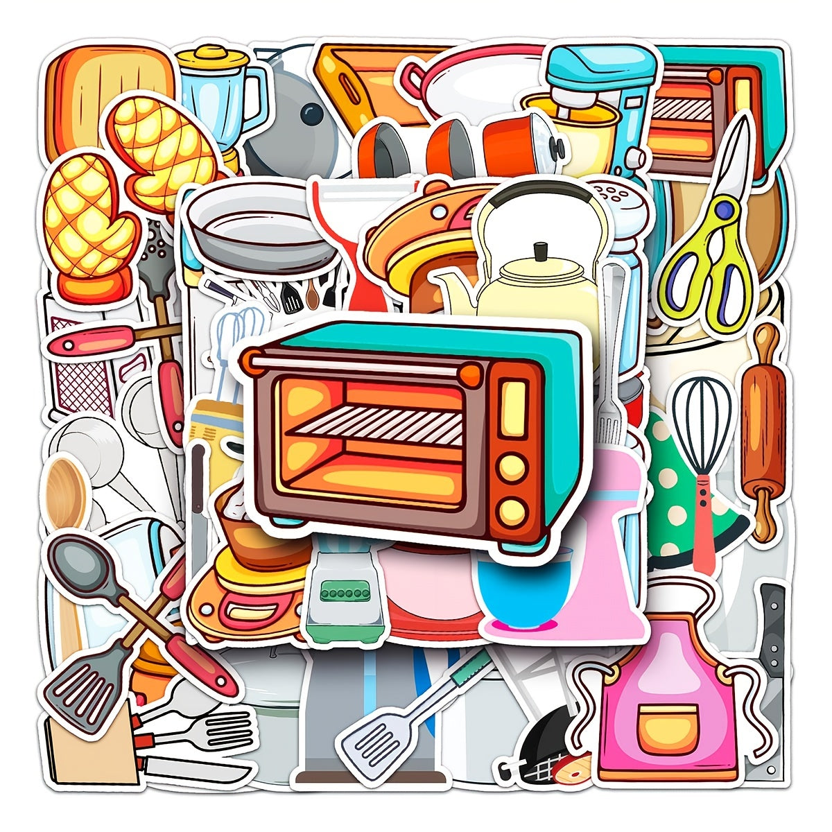 50pcs Cartoon Kitchen Utensils Stickers Waterproof for Water Bottles Laptop