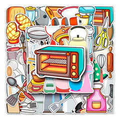 50pcs Cartoon Kitchen Utensils Stickers Waterproof for Water Bottles Laptop