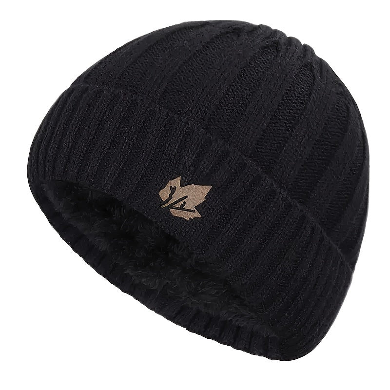 Winter Velvet Beanie Hat Maple Leaf Print Outdoor Ski Hat