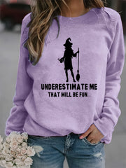 Halloween Witch Print Sweatshirt Casual Long Sleeve Crew Neck Women's Clothing