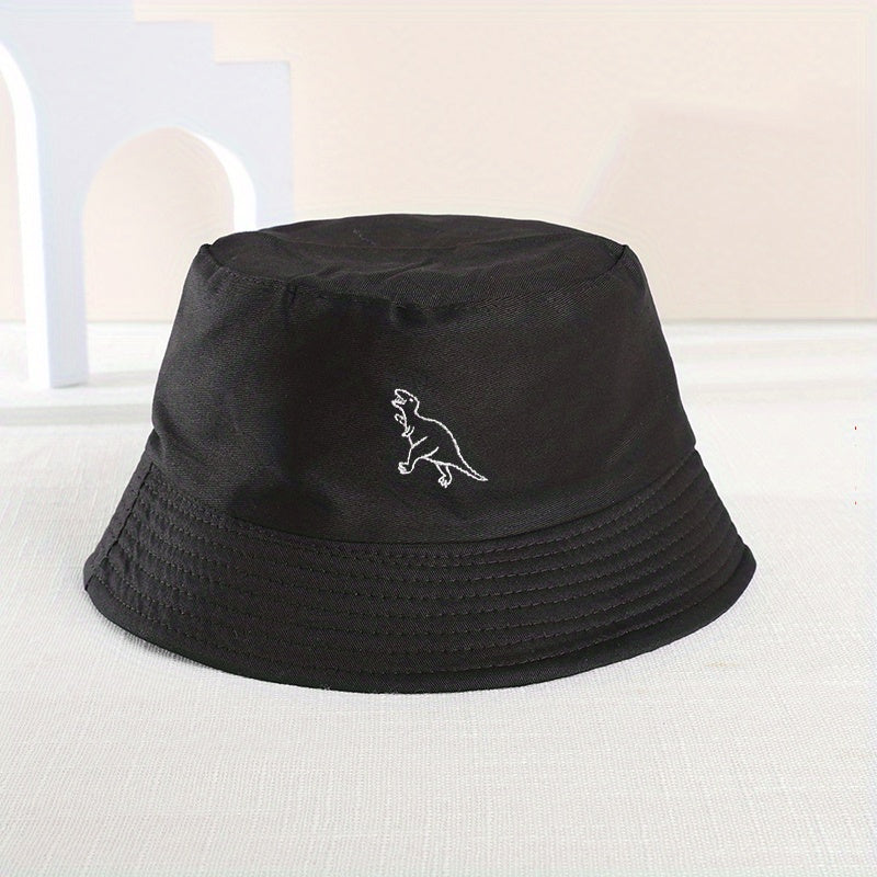 Kids Sunshade Embroidery Dinosaur Fisherman Hat