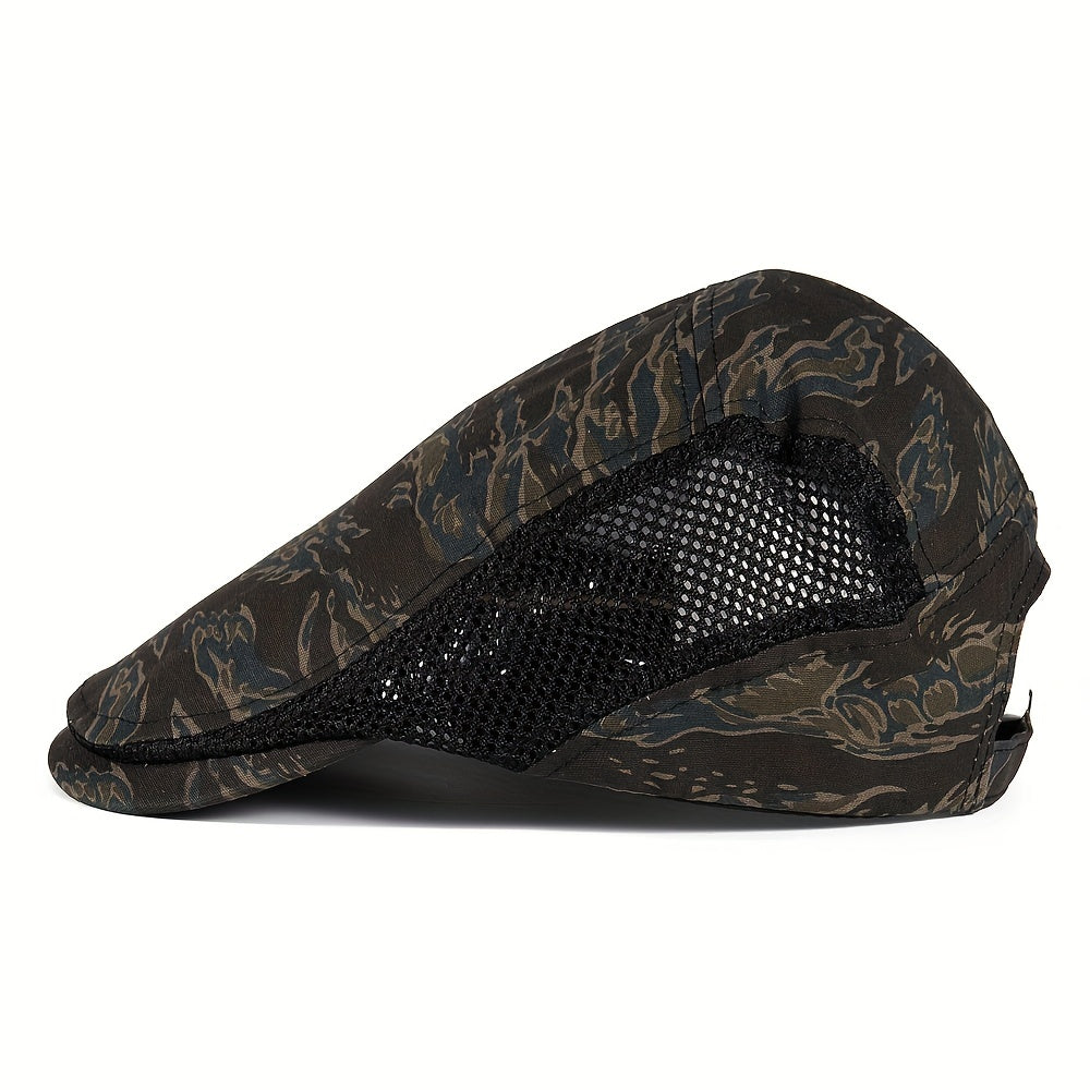 Men's Camouflage Cotton Newsboy Cap Breathable Mesh Cabbie Hat