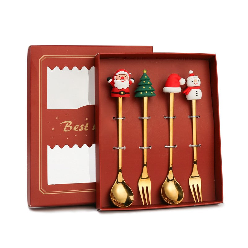 4pcs Santa Claus Christmas Tree Cutlery Set Holiday Dinnerware