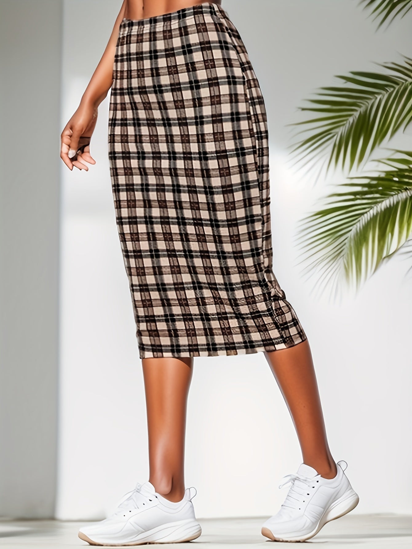 Plaid Print Slim Skirt for Spring & Summer