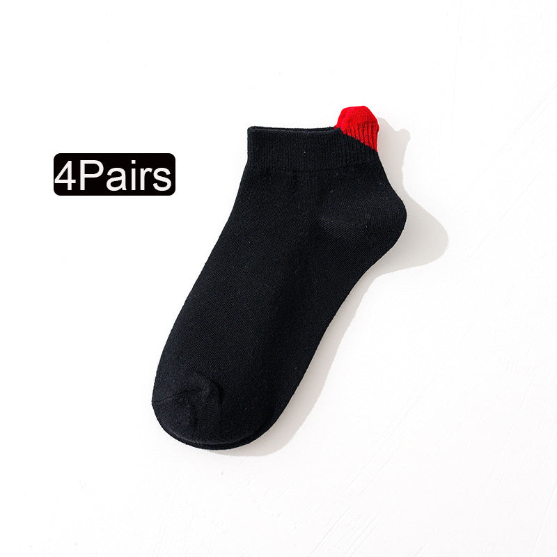 4 Pairs Heart Print Short Socks Lightweight Low Cut Ankle Stockings