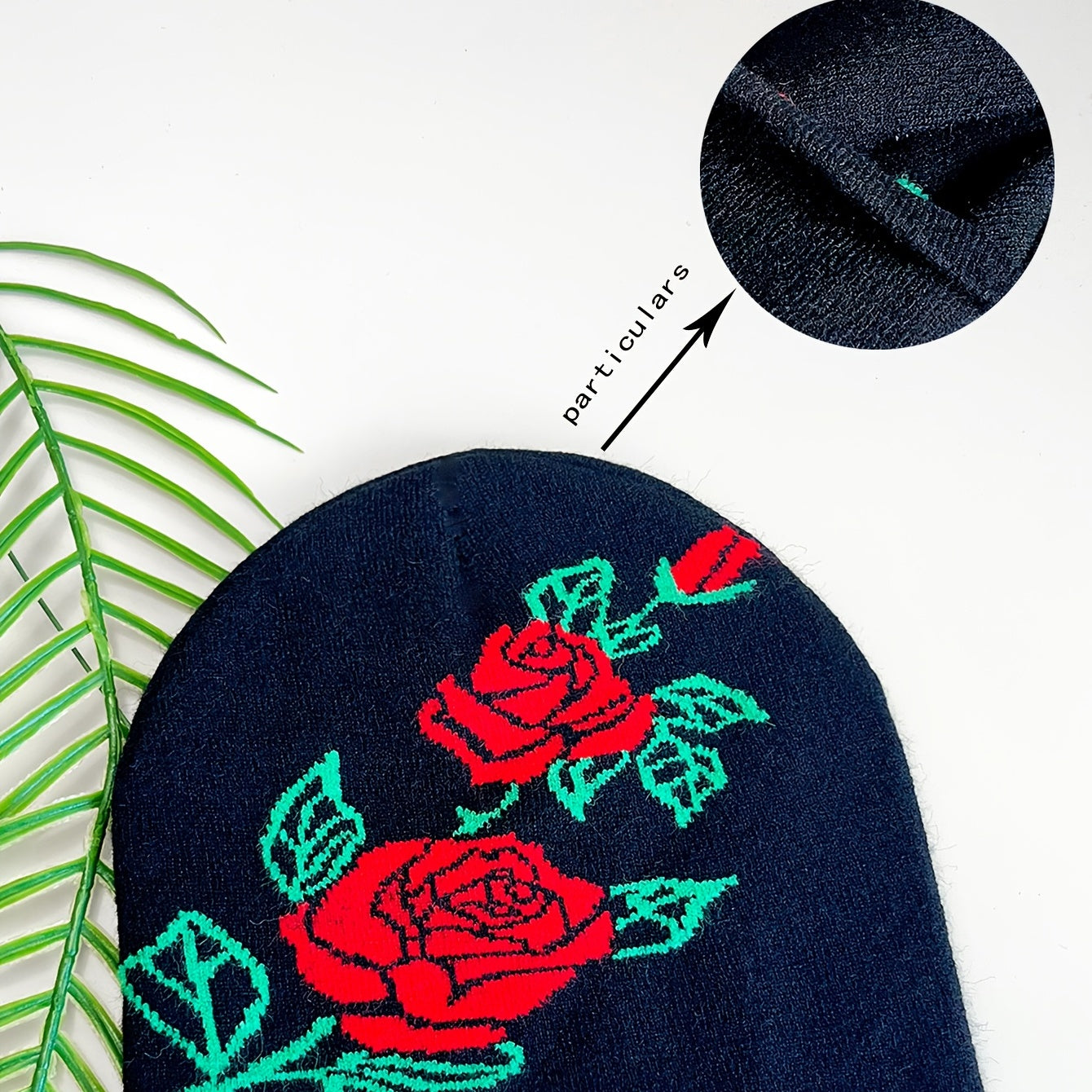 Red Rose Jacquard Beanie Hip Hop Knit Hat Elastic Windproof Warm Skull Cap