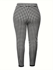 Houndstooth & Striped Print Leggings Medium Stretch Slim Fit
