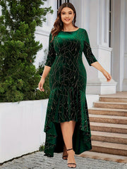 Golden Dot Print Velvet Plus Size Mermaid Dress