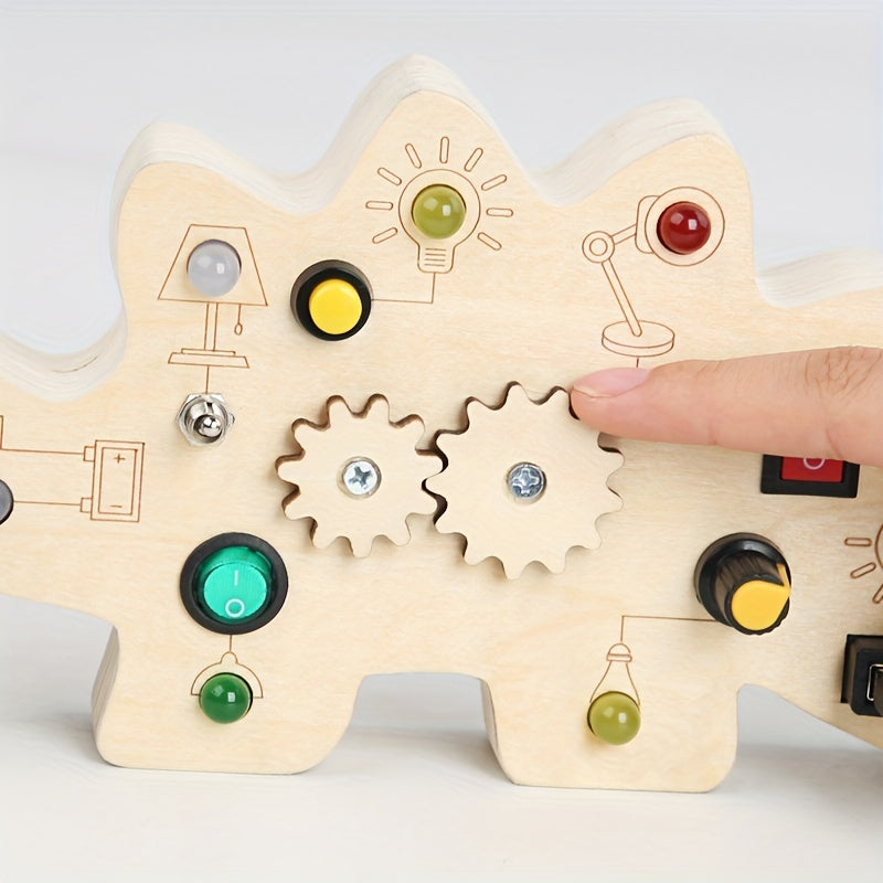 Montessori Toddler Wooden LED Dinosaur Busy Board