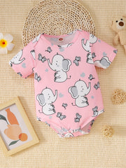 Baby Elephant Graphic Print Short Sleeve Onesie