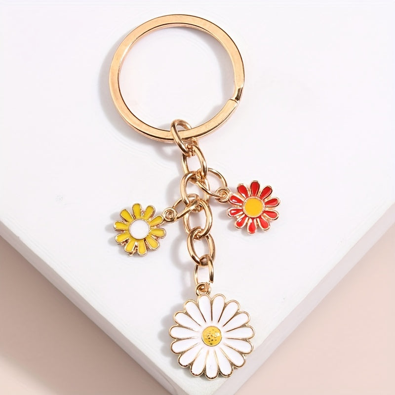 Cartoon Daisy Flower Keychain Key Ring Bag Charm Accessory Girls Gift