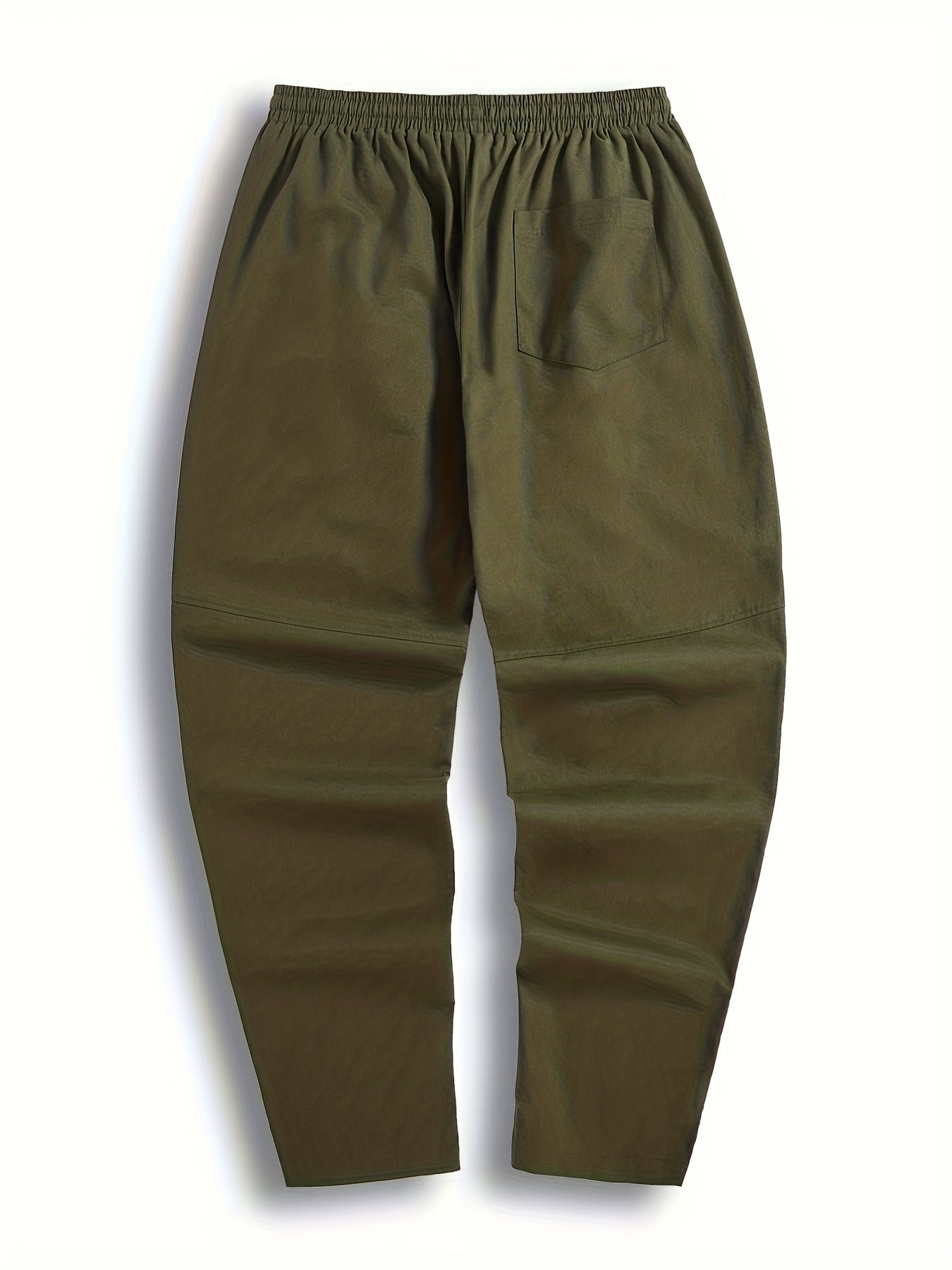 Men's Solid Cotton Pants Casual Elastic Waist Drawstring Trousers
