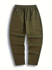 Men's Solid Cotton Pants Casual Elastic Waist Drawstring Trousers