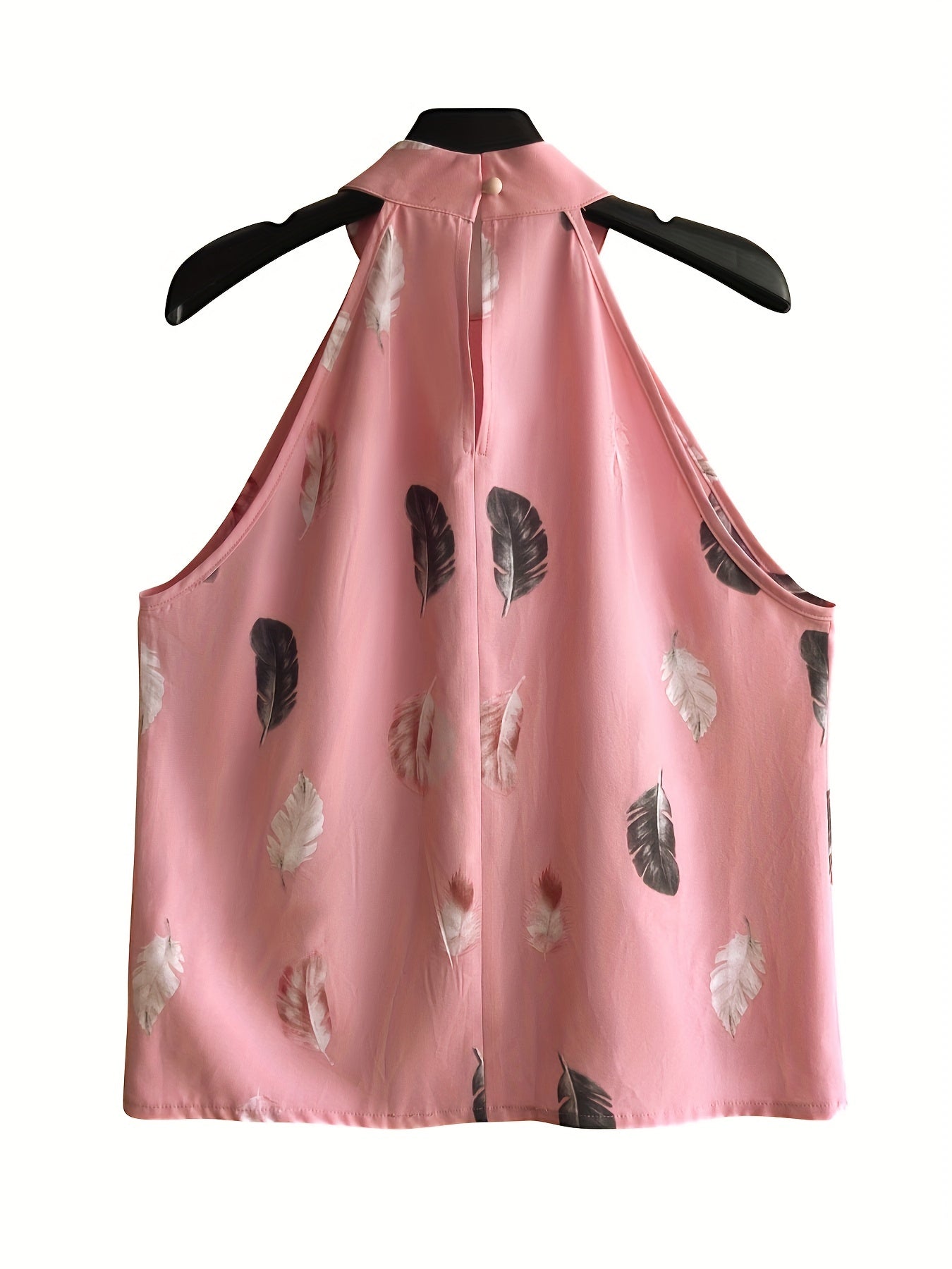 Feather Print Halter Neck Top Sleeveless Summer Women's Clothing