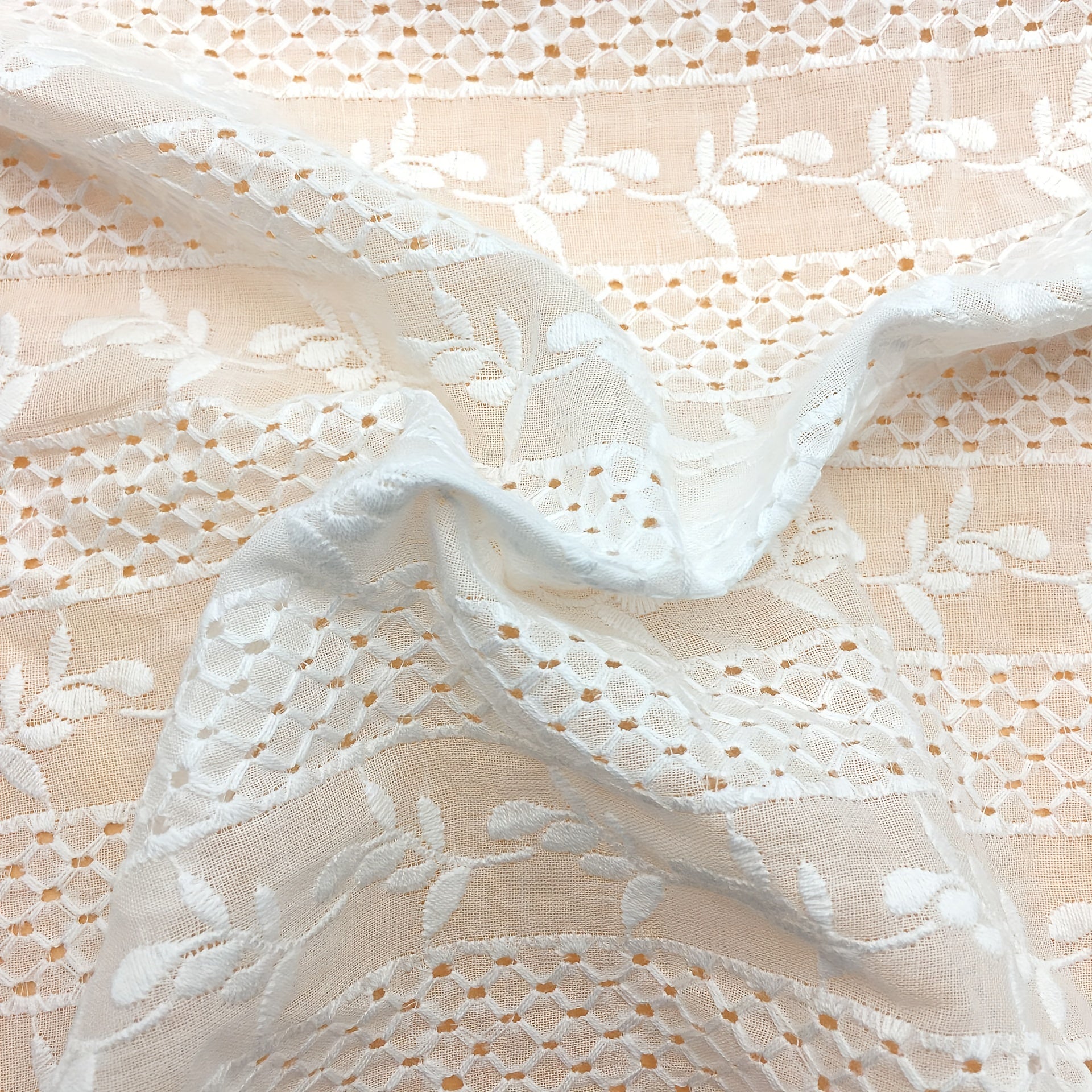 Cotton Base Hollow Embroidery Fabric 3D Dress Perforated Lace Fabric 1m