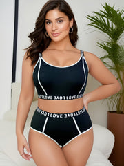 Letter Tape Sports Lingerie Set Crew Neck Bra & Panty Two Piece Set
