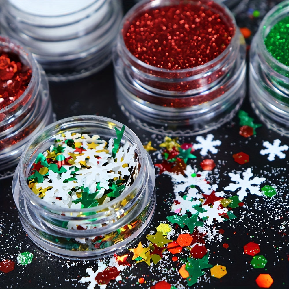 6pcs Christmas Sequins Red Green Glitter Flakes For Resin Mold Fillings