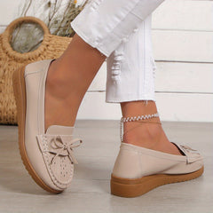 Women's Soft Sole Bow Flat Loafers - Non Slip Outdoor Flats