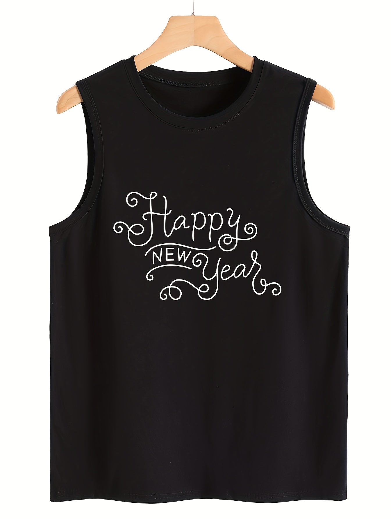 Year Print Sleeveless Sports Vest Round Neck Casual Tops Women's Activewear
