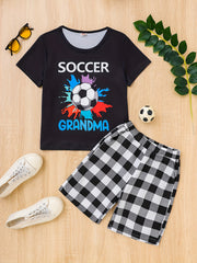 Boys Soccer Graphic T-shirt & Plaid Shorts Set