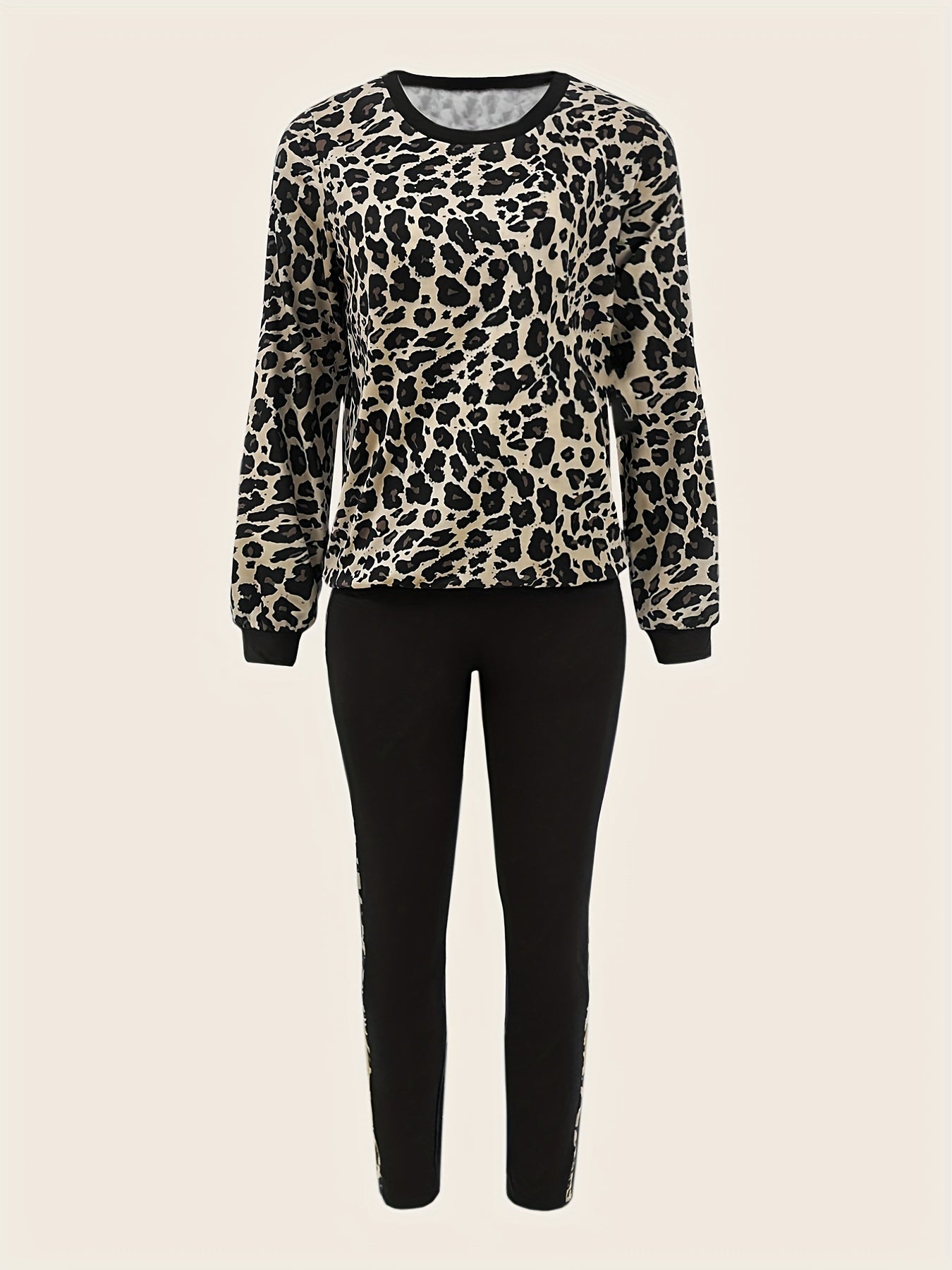 Leopard Print Two piece Set Long Sleeve Tops & Slim Pants