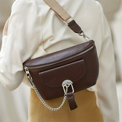 Chain Decor Fanny Pack Casual Zipper Crossbody Bag Women's Leather Purse